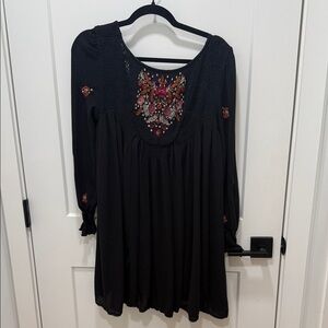 Free People Black Embroidered Boho Dress